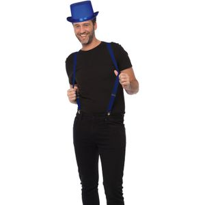 Carnaval verkleedset hoed en bretels - blauw - volwassenen/unisex - feestkleding accessoires