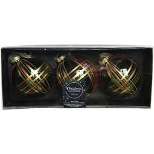 12x stuks luxe glazen kerstballen brass gedecoreerd groen 8 cm - Kerstversiering/kerstboomversiering