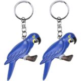 4x stuks houten blauwe Macaw Ara papegaai sleutelhanger 8 cm - Cadeau artikelen