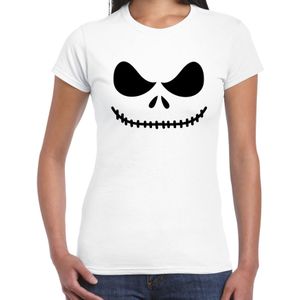skelet gezicht verkleed t-shirt wit voor dames - Carnaval Halloween shirt / kleding / kostuum