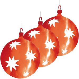 3x Kerstbal hangdecoratie rood 40 cm van karton - Kerstversiering - Kerstdecoratie