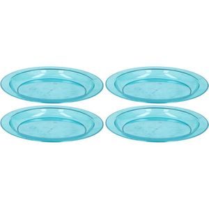 4x Blauw plastic borden/bordjes 20 cm - Kunststof servies - Koken en tafelen - Camping servies - Ontbijtbordje kinderen