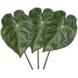3x Kunstplant Anthurium bladgroen takken 67 cm - Kunstplanten/ Kunsttakken