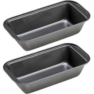 2x stuks rechthoekige anti-aanbak bakvormen/cakevormen zwart - 25 x 13 cm - Met anti-aanbak laag - Bakvormen voor o.a. cakes en brood