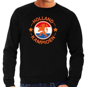 Zwarte fan sweater voor heren - Holland kampioen met leeuw - Nederland supporter - EK/ WK trui / outfit