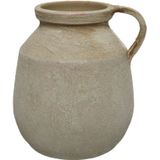 Decoris vaas kruik/fles model - terracotta - creme wit - D22 x H25 cm - vintage