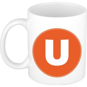 Mok / beker met de letter U oranje bedrukking voor het maken van een naam / woord - koffiebeker / koffiemok - namen beker