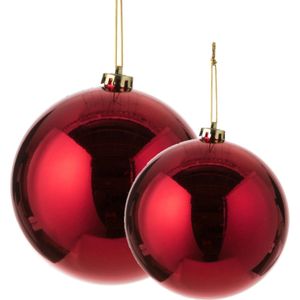 House of Seasons grote kerstballen - 2x st - rood- 15-20 cm - kunststof