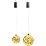 Verlichte kerstballen - 2x st - kunststof - goud - aan draad - D12 en D15 cm