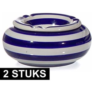 2x Blauw/witte terrasasbakken/stormasbakken 13 cm - Buiten asbakken - Tafelaccessoires - Tuin artikelen