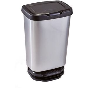 1x Zilver/zwarte pedaalemmer/vuilnisbakken 64 cm 40 liter - Afvalemmers badkamer/toilet/keuken