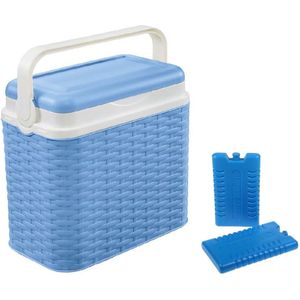 Koelbox blauw rotan 10 liter 30 x 19 x 28 cm incl. 2 koelelementen