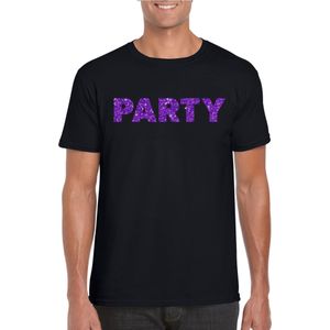 Toppers in concert Zwart Party t-shirt met paarse glitters heren - Themafeest/feest kleding