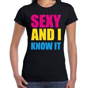 Sexy and i know it fun tekst t-shirt zwart dames - Fun tekst /  Verjaardag cadeau / kado t-shirt