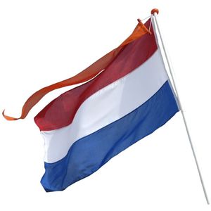 Nederlandse vlag met oranje wimpel - 100 x 150 cm - EK / WK voetbal / Koningsdag / oranje supporter versiering