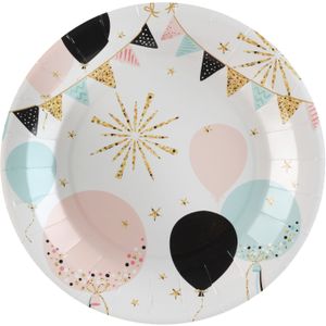 Santex feest wegwerpbordjes - ballon - 10x stuks - 23 cm - wit/goud