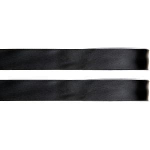 2x Hobby/decoratie zwarte satijnen sierlinten 1 cm/10 mm x 25 meter - Cadeaulint satijnlint/ribbon - Striklint linten zwart