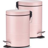 2x Roze vuilnisbakken/pedaalemmers 3 liter van 17 x 25 cm - Zeller - Huishouding - Badkameraccessoires/benodigdheden - Toiletaccessoires/benodigdheden - Kleine prullenbakken
