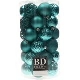 Bellatio Decorations Kerstballen mix - 74-delig - oudroze en turquoise blauw - 6 cm - kunststof