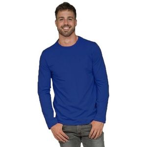 Basic lange mouwen/longsleeve stretch shirt blauw voor heren - Basic kleding voor heren