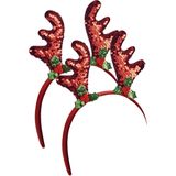 Krist+ kerst diadeems/haarbanden - 2x - rendier gewei - rood - 21 cm