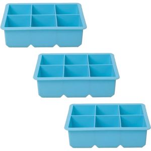 3x Grote kubus ijsklonten vormen blauw 6 klontjes - Blauwe ijsblokjes tray - Cocktail ijsklonten maker - Siliconen ijsblokjes maker