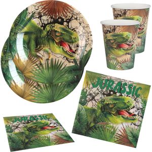 Dinosaurus feest wegwerp servies set - 20x bordjes / 20x bekers / 20x servetten