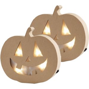 Set van 2x stuks pompoen Halloween decoratie met licht van papier mache 22 cm