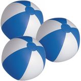 6x stuks opblaasbare zwembad strandballen plastic blauw/wit 28 cm - Strand buiten zwembad speelgoed