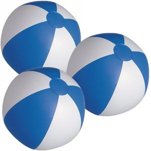 6x stuks opblaasbare zwembad strandballen plastic blauw/wit 28 cm - Strand buiten zwembad speelgoed