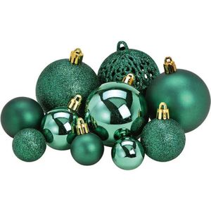 100x Emerald groene kunststof kerstballen 3, 4 en 6 cm - Glans/mat/glitter - Petrol groen - Kerstboom versiering/decoratie