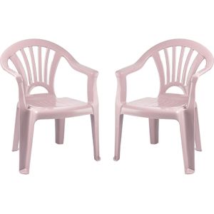 Plasticforte Kinderstoel - 4x stuks - kunststof - roze - 35 x 28 x 50 cm - tuin/camping/slaapkamer