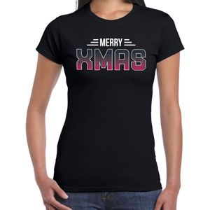 Merry xmas disco Kerst t-shirt - zwart - dames - Kerstkleding / Kerst outfit