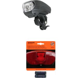 Fietsverlichting set fietskoplamp en achterlicht met reflector - LED - universeel - fietsverlichting op batterijen - voorlichten / achterlichten