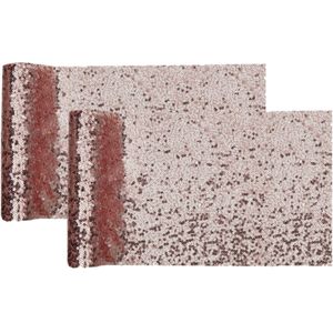 Santex Kerstdiner glitter tafelloper op rol - 2x - rose goud pailletten - 19 x 190 cm - polyester