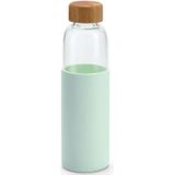 2x Stuks glazen waterfles/drinkfles met mint groene siliconen bescherm hoes 600 ml - Sportfles - Bidon