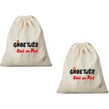 6x Groetjes van Sint en Piet cadeauzakje met sluitkoord - katoenen / jute zak - Sinterklaas kadozak voor pakjesavond