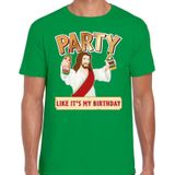 Fout kerst t-shirt groen - party Jezus - Party like its my birthday voor heren - kerstkleding / christmas outfit