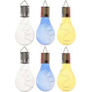 6x Buiten LED wit/blauw/geel peertjes solar verlichting 14 cm - Tuinverlichting - Tuinlampen - Solarlampen op zonne-energie
