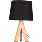 2x stuks tafellampen/schemerlampjes zwarte kap en houten poten 29 x 18 cm - Woonkamer lampjes