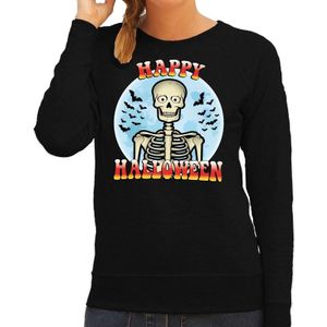 Happy Halloween skelet verkleed sweater zwart voor dames - horror skelet trui / kleding / kostuum