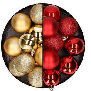 24x stuks kunststof kerstballen mix van goud en rood 6 cm - Kerstversiering