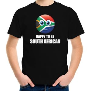 Zuid-Afrika Happy to be South African landen t-shirt met emoticon - zwart - kinderen - Zuid-Afrika landen shirt met Zuid-Afrikaanse vlag - WK / Olympische spelen outfit / kleding