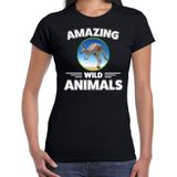 T-shirt kangoeroe - zwart - dames - amazing wild animals - cadeau shirt kangoeroe / kangoeroes liefhebber