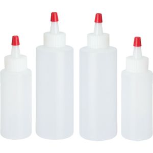 La Cucina Doseerflessen/garneerflessen - 4x - kunststof - 60 ml en 120 ml - poffertjes knijpflessen