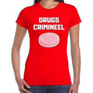 Drugs crimineel  t-shirt rood voor dames - drugs crimineel XTC carnaval / feest shirt kleding