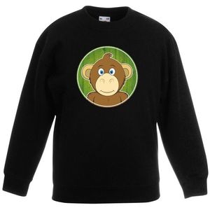 Kinder sweater zwart met vrolijke aap print - apen trui - kinderkleding / kleding