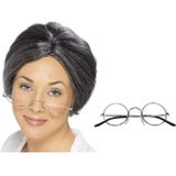 Smiffys - Oma Sarah carnaval verkleed set pruik en bril - 50 jaar pop