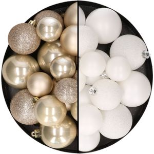 Kerstballen 60x stuks - mix wit/champagne - 4-5-6 cm - kunststof - kerstversiering