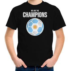 Argentinie WK supporter t-shirt - we are the champions met Argentijnse voetbal - zwart - kinderen - kleding / shirt